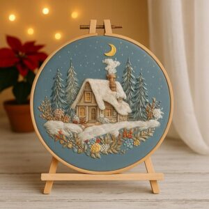 Cozy Winter Cottage Embroidery Kit