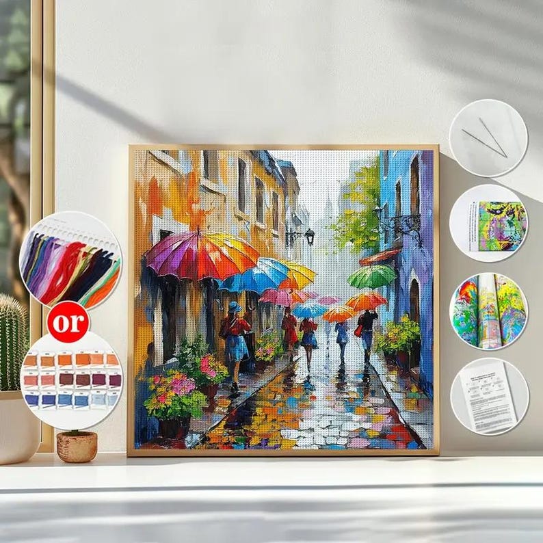 Rainbow Umbrella Cross Stitch Kit