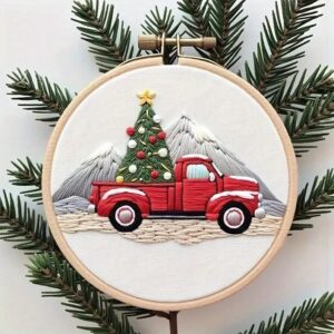 Red Truck Christmas Tree Embroidery Kit