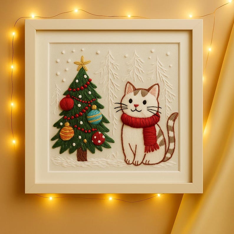 Christmas Tree & Cat Embroidery Kit