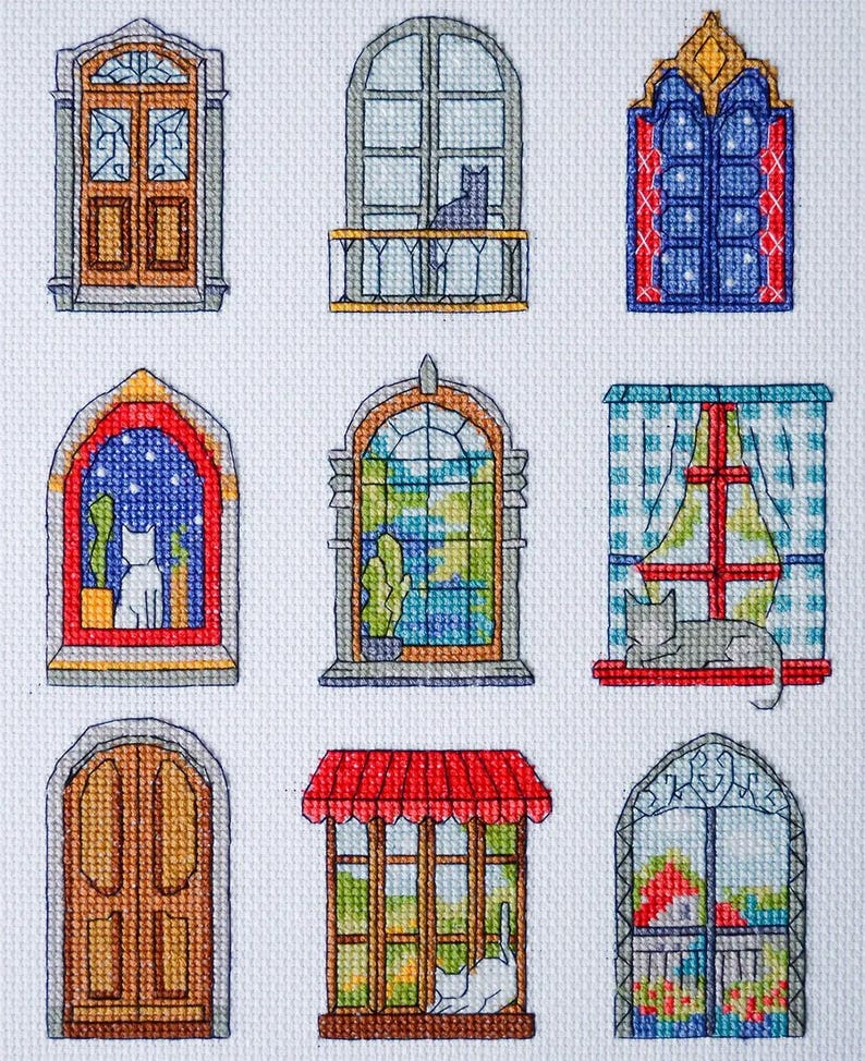 Windows Sampler Cross Stitch Kit