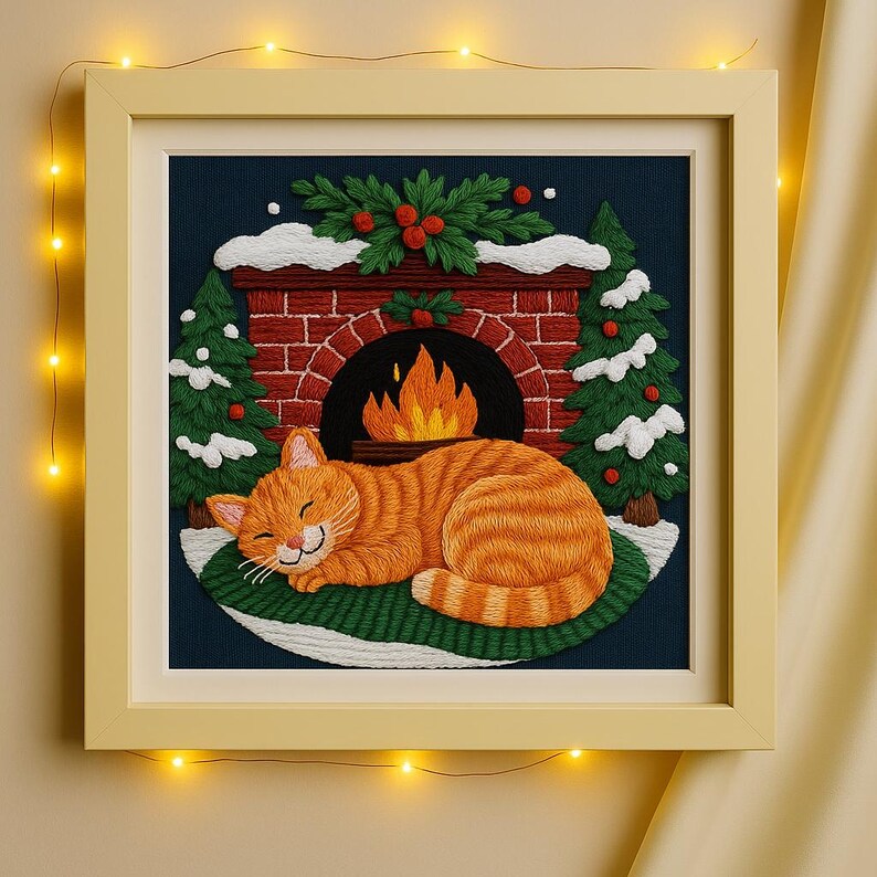Cozy Cat Christmas Embroidery Kit