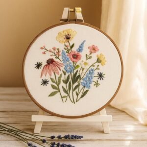 Wildflower Embroidery Kit for Beginners with Hoop