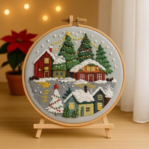 Snowy Winter Village Christmas Embroidery Kit