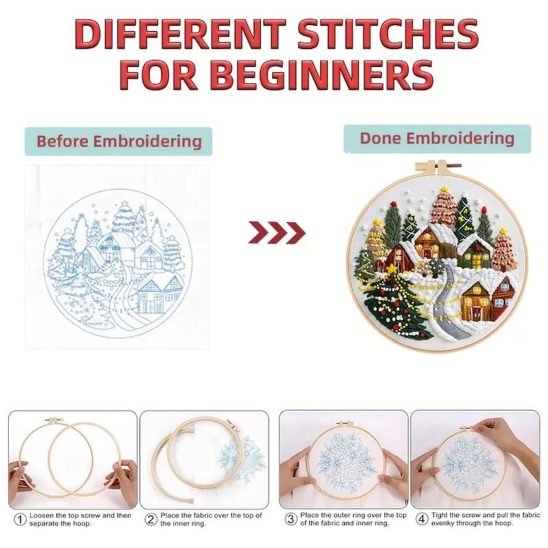 Snowy Winter Village Christmas Embroidery Kit