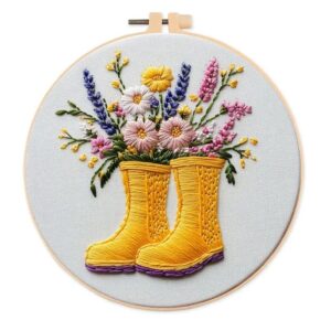 Yellow Boots Floral Embroidery Kit