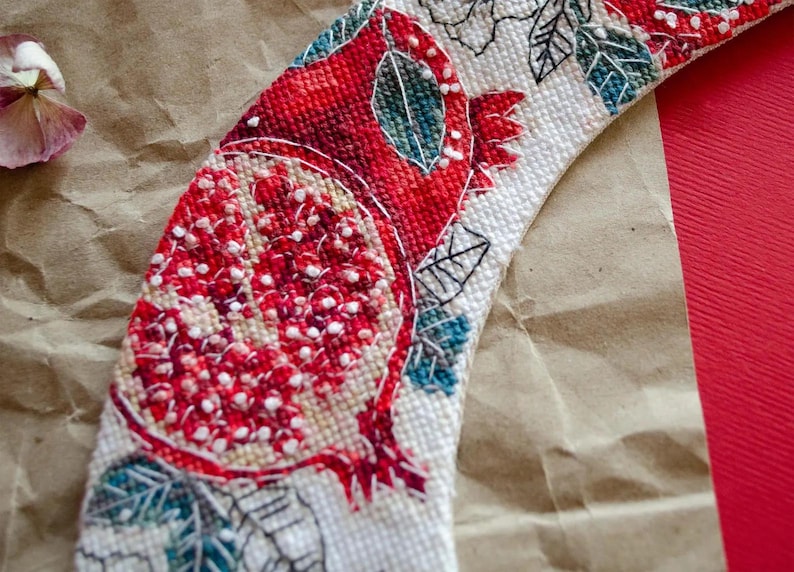 Red Pomegranate Cross Stitch Collar Kit