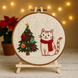 Christmas Tree & Cat Embroidery Kit
