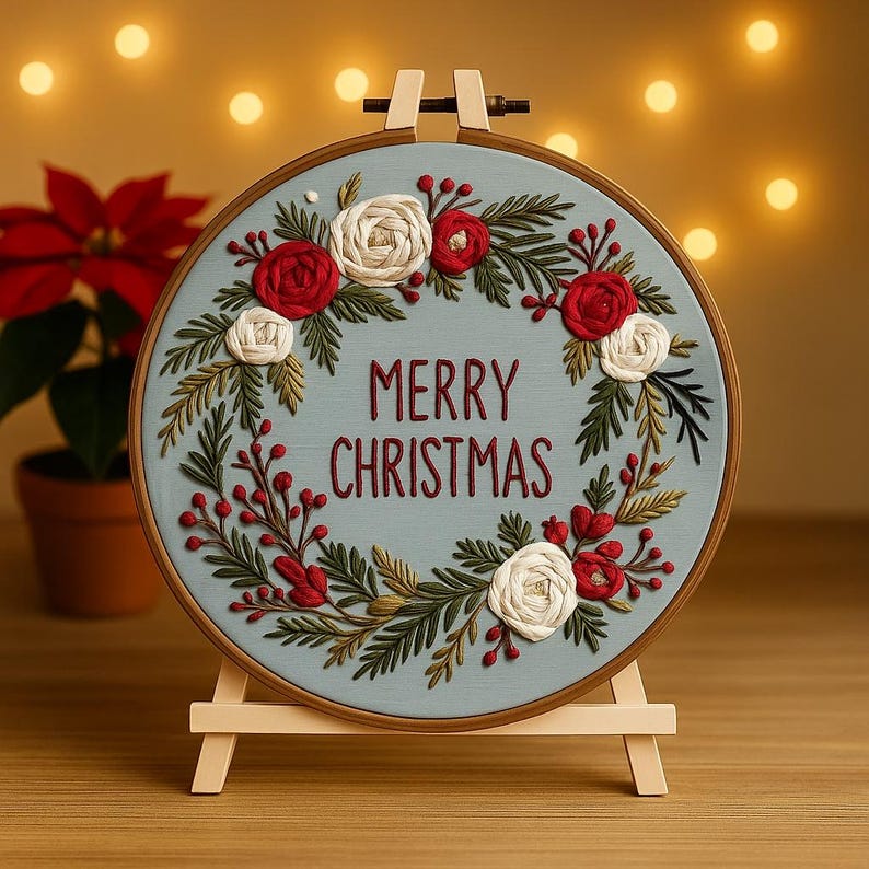 Merry Christmas Wreath Embroidery Kit Merry Christmas Wreath Embroidery Kit