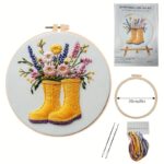 Yellow Boots Floral Embroidery Kit