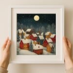 Snowy Night Embroidery Set with Moon and Houses