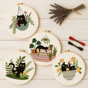 Funny Black Cat Embroidery Kit