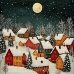 Snowy Night Embroidery Set with Moon and Houses