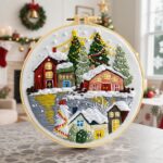 Snowy Winter Village Christmas Embroidery Kit Snowy Winter Village Christmas Embroidery Kit