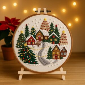 Christmas Holiday Village Embroidery Kit