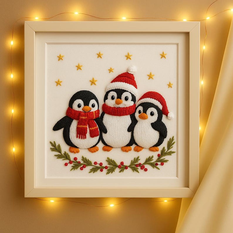 Christmas Penguin Family Embroidery Kit