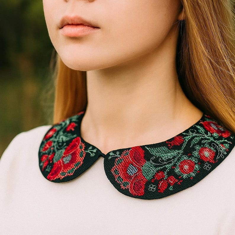 Red Poppies Embroidery Collar Kit