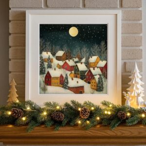 Snowy Night Embroidery Set with Moon and Houses