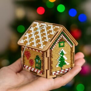 Wooden Christmas Cross Stitch House Kit