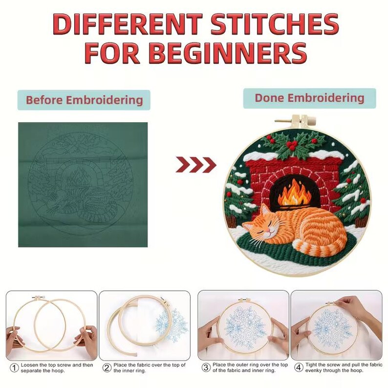 Cozy Cat Christmas Embroidery Kit