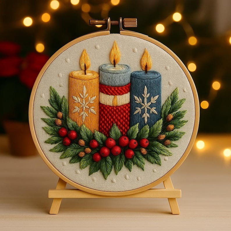 Christmas Candles Embroidery Kit Christmas Candles Embroidery Kit