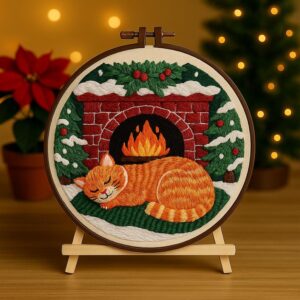 Cozy Cat Christmas Embroidery Kit
