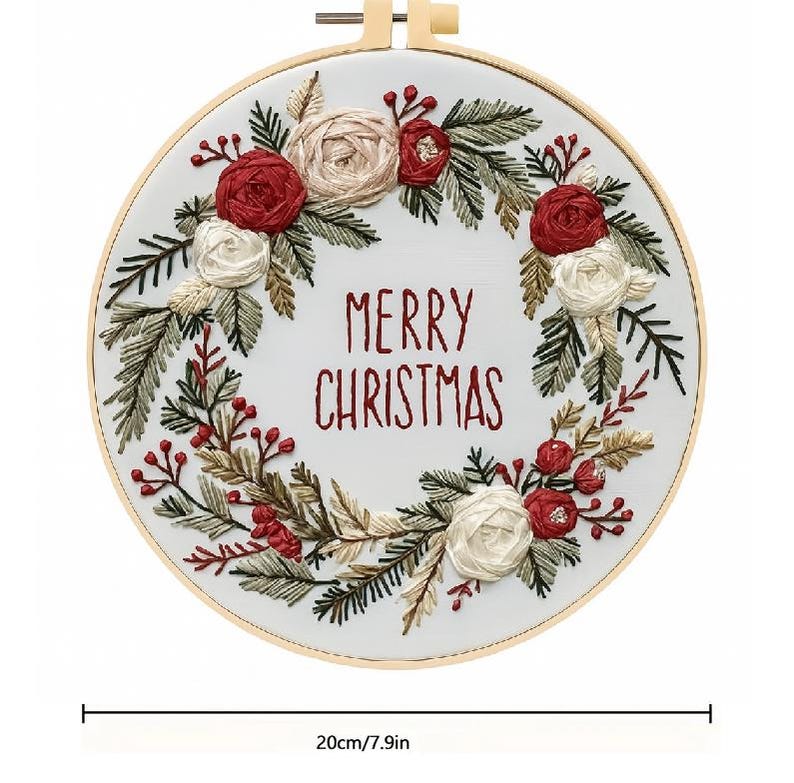 Merry Christmas Wreath Embroidery Kit