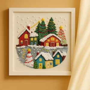 Snowy Winter Village Christmas Embroidery Kit