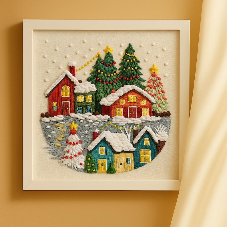 Snowy Winter Village Christmas Embroidery Kit