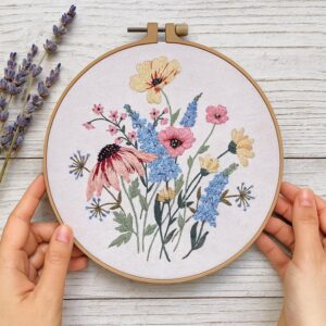 Wildflower Embroidery Kit for Beginners with Hoop