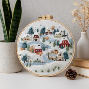 Scandinavian Winter Village Embroidery Kit