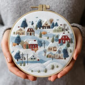 Scandinavian Winter Village Embroidery Kit