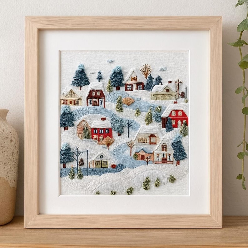 Scandinavian Winter Village Embroidery Kit