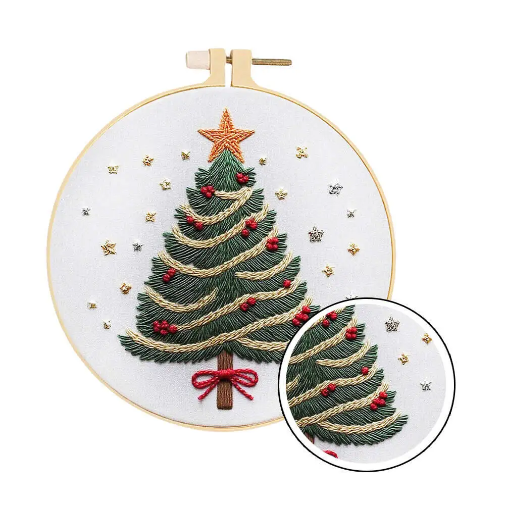 Floral Tree Christmas Embroidery Kit with Hoop