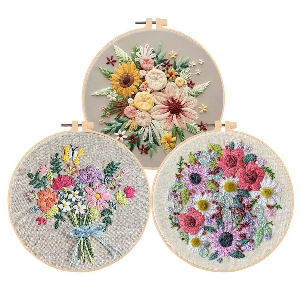 3 Piece DIY Flower Embroidery Kit