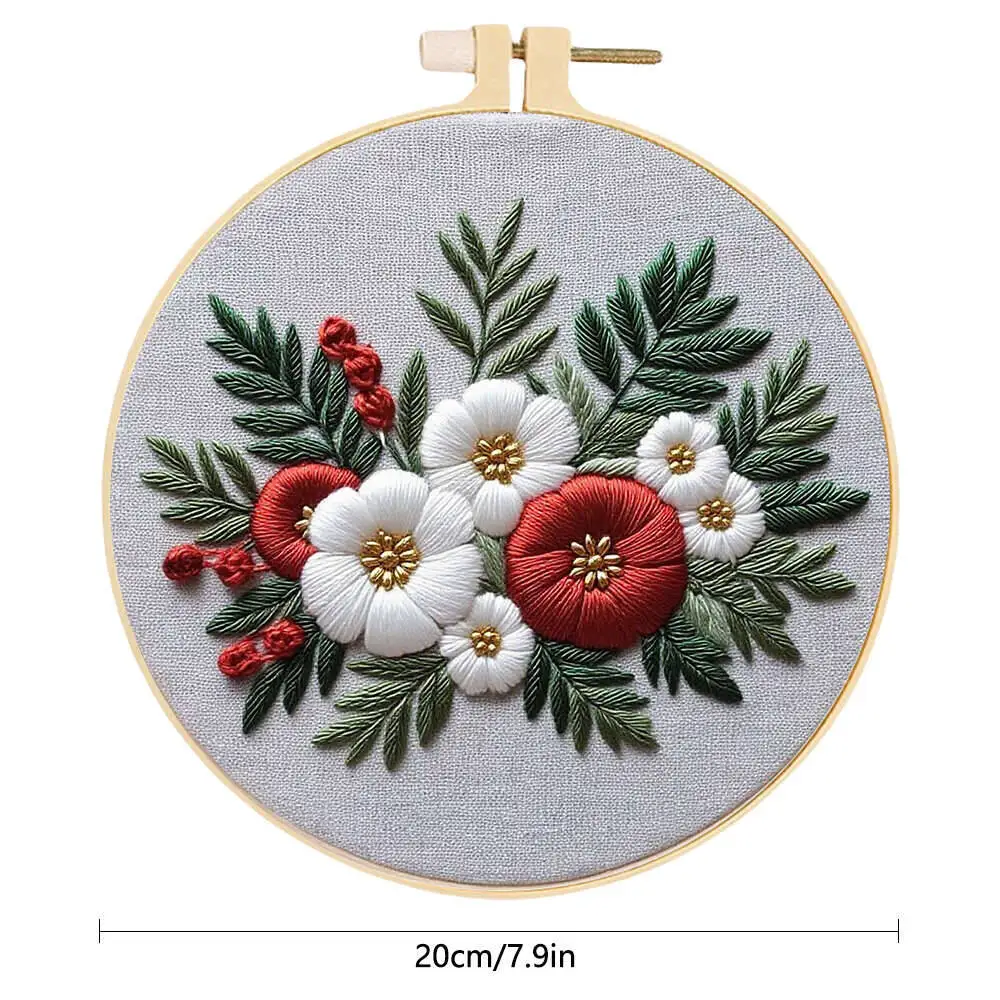 Simple Floral Embroidery Kit with Hoop