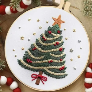 Floral Tree Christmas Embroidery Kit with Hoop