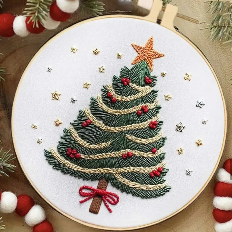 Floral Tree Christmas Embroidery Kit with Hoop Floral Tree Christmas Embroidery Kit with Hoop