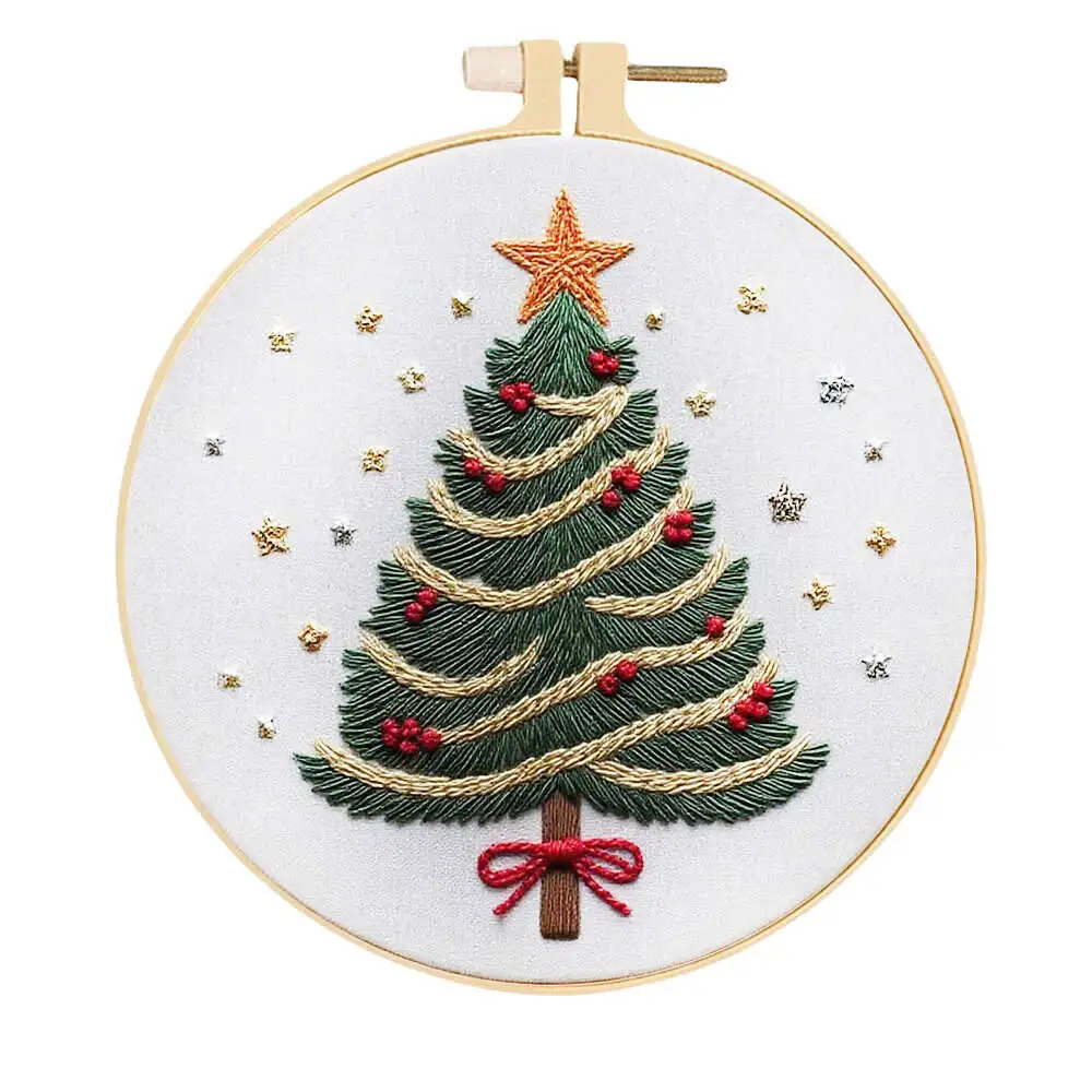Floral Tree Christmas Embroidery Kit with Hoop
