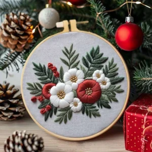 Simple Floral Embroidery Kit with Hoop