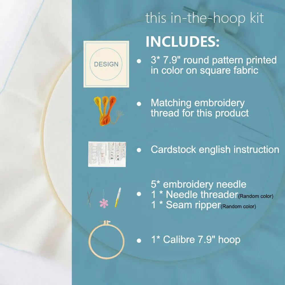 3 Piece DIY Flower Embroidery Kit