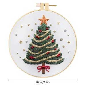 Floral Tree Christmas Embroidery Kit with Hoop