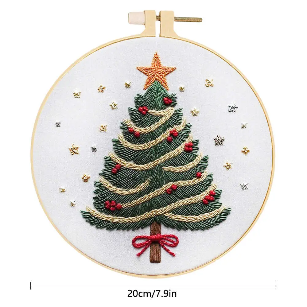 Floral Tree Christmas Embroidery Kit with Hoop