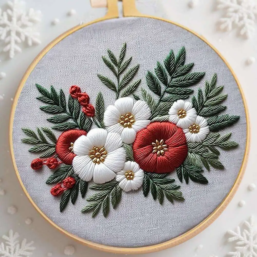 Simple Floral Embroidery Kit with Hoop