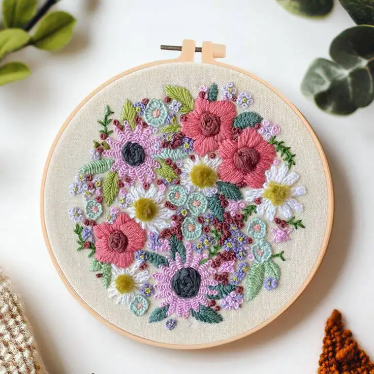 3 Piece DIY Flower Embroidery Kit