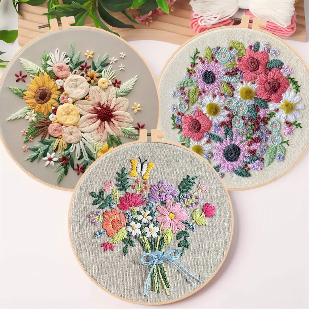 3 Piece DIY Flower Embroidery Kit