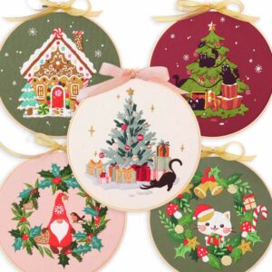 Merry Christmas Floral Wreath Embroidery Kit