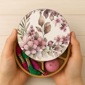 Floral Magnetic Wooden Thread Organizer Box