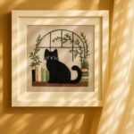 Bookshelf & Black Cat Embroidery Kit