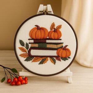 Autumn Pumpkin & Book Stack Embroidery Kit